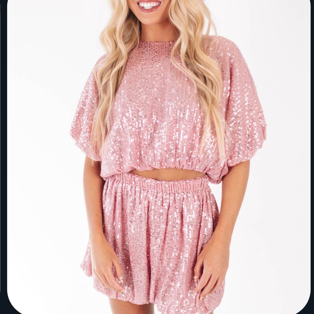 PINK SEQUIN two piece set